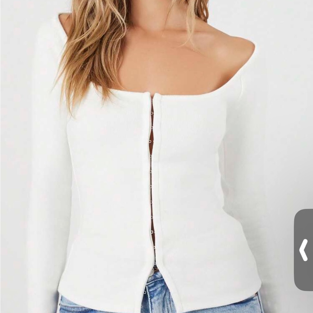 White Off-Shoulder Long Sleeve Top